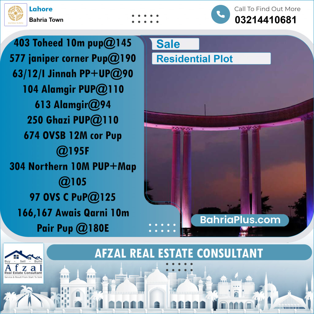 Residential Plot for Sale in Bahria Town, Lahore - (BP-219689)