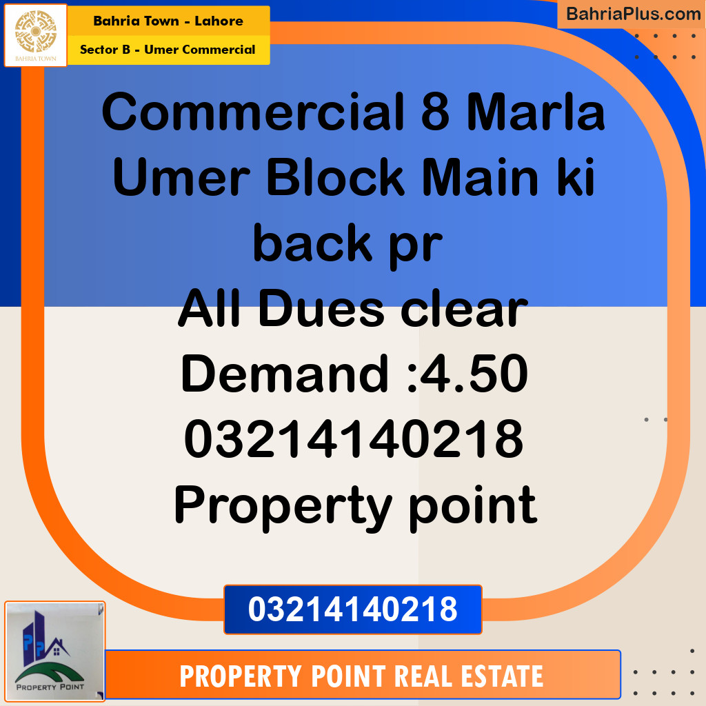Commercial Plot for Sale in Sector B - Umer Commercial - Bahria Town, Lahore - (BP-219709)