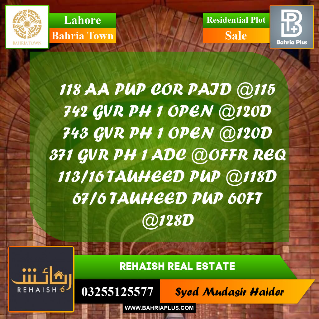 Residential Plot for Sale in Bahria Town, Lahore - (BP-219720)