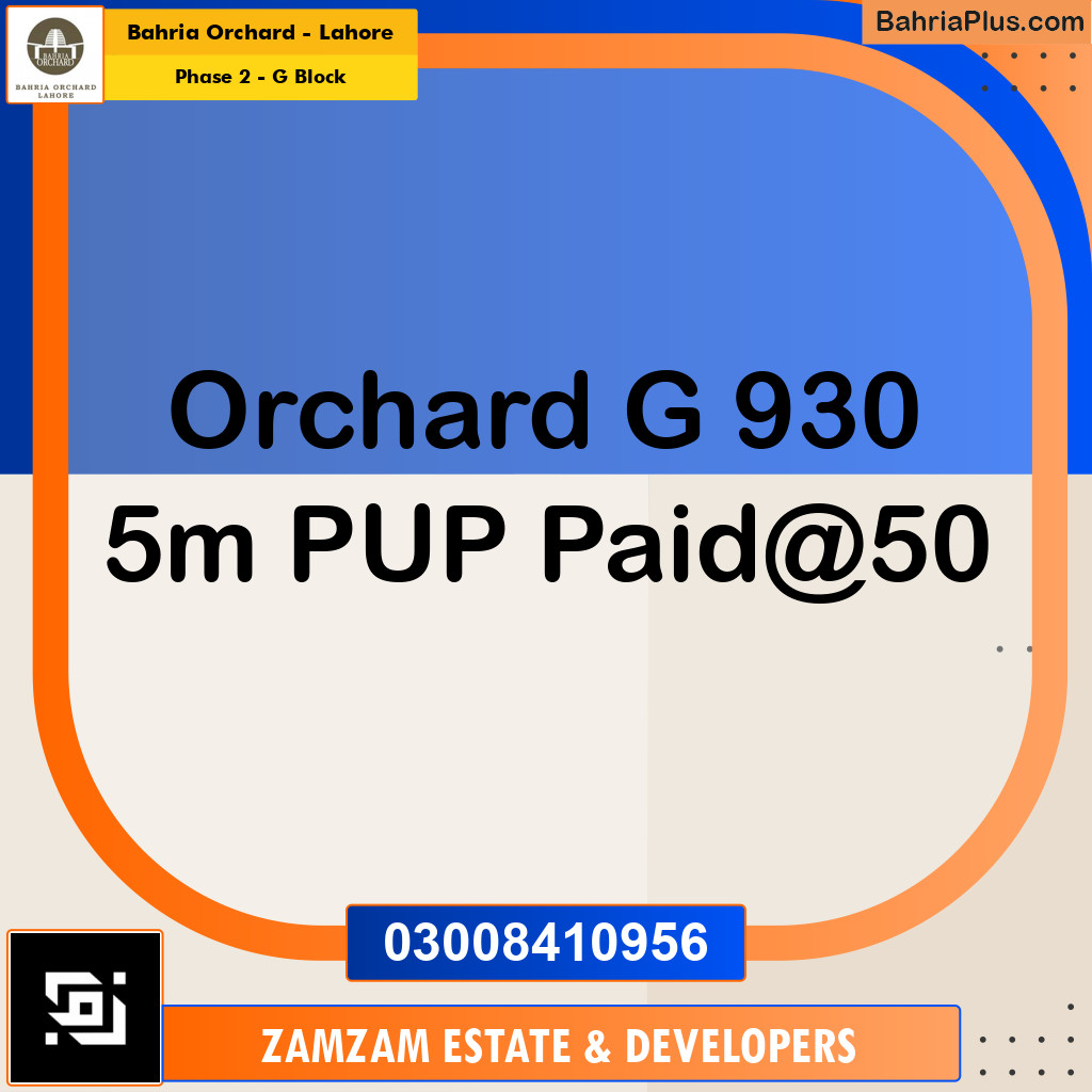5 Marla Residential Plot for Sale in Phase 2 - G Block -  Bahria Orchard, Lahore - (BP-219768)
