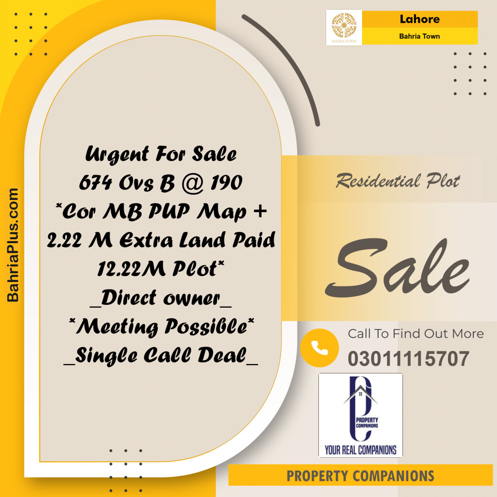 Residential Plot for Sale in Bahria Town, Lahore - (BP-219790)