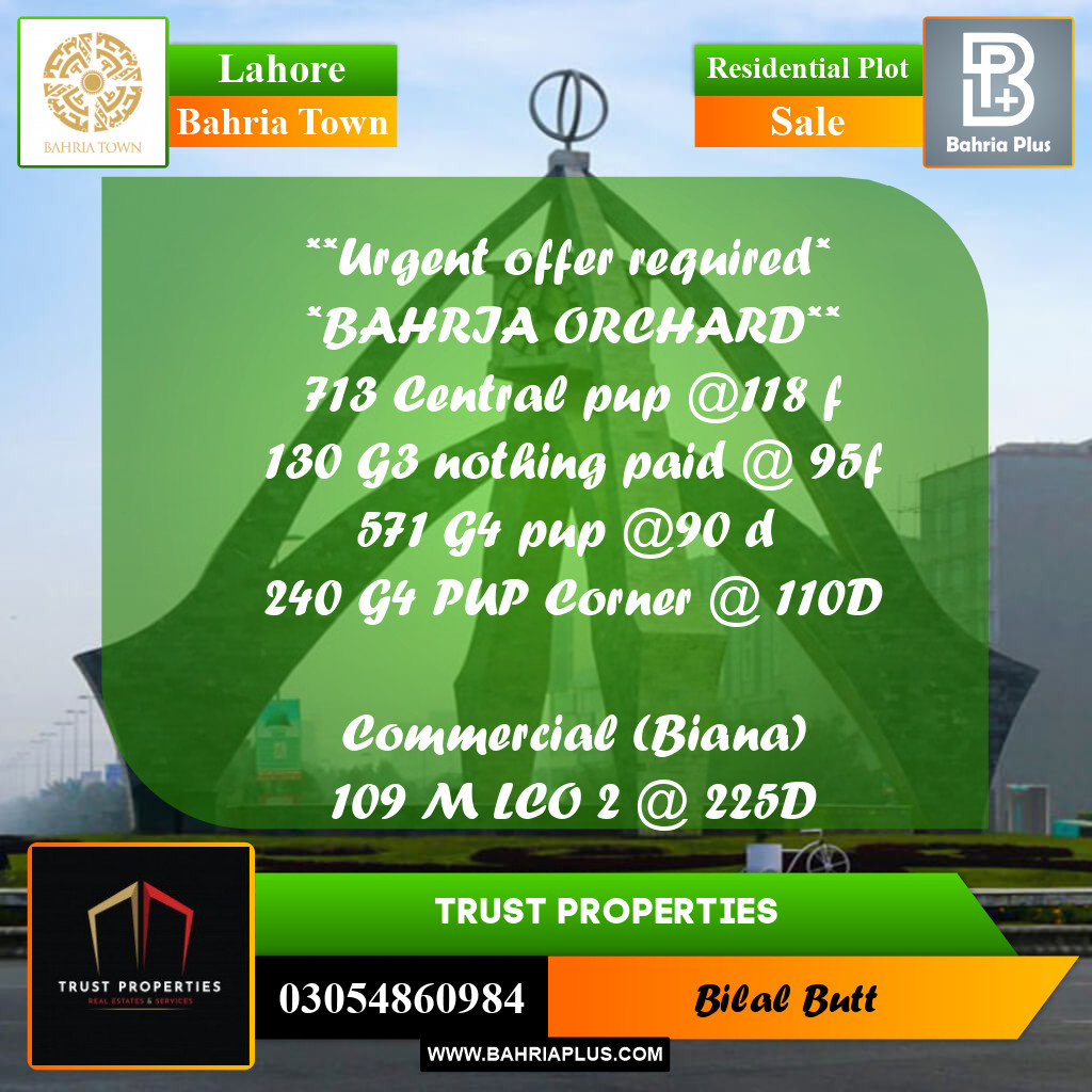 Residential Plot for Sale in Bahria Town, Lahore - (BP-219859)
