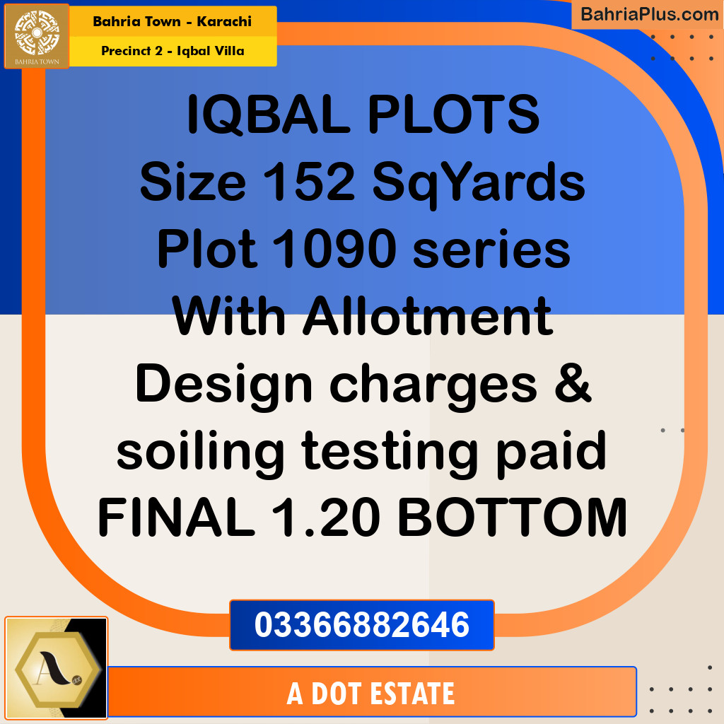 152 Sq. Yards Residential Plot for Sale in Precinct 2 - Iqbal Villa - Bahria Town, Karachi - (BP-219918)