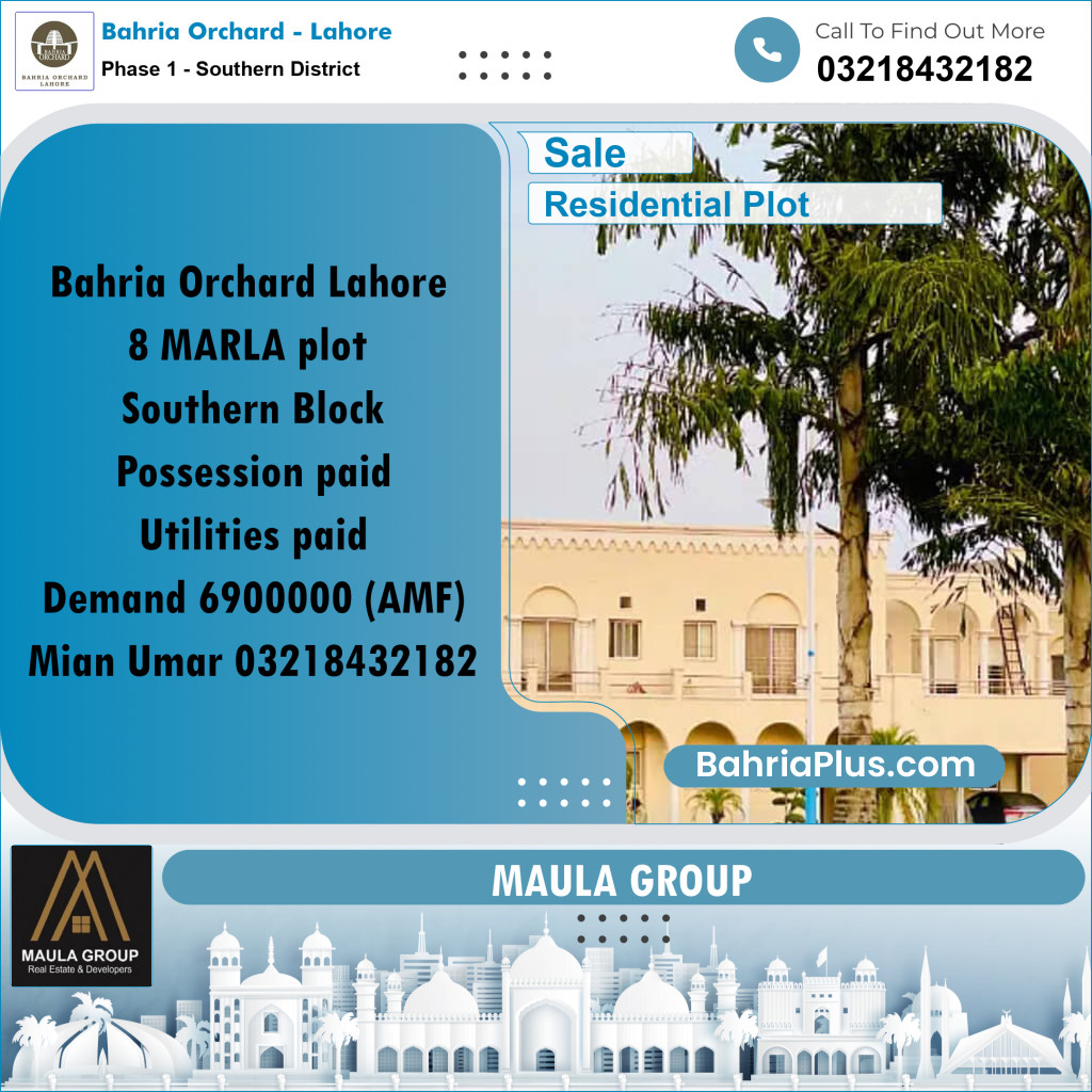 8 Marla Residential Plot for Sale in Phase 1 - Southern District -  Bahria Orchard, Lahore - (BP-219932)