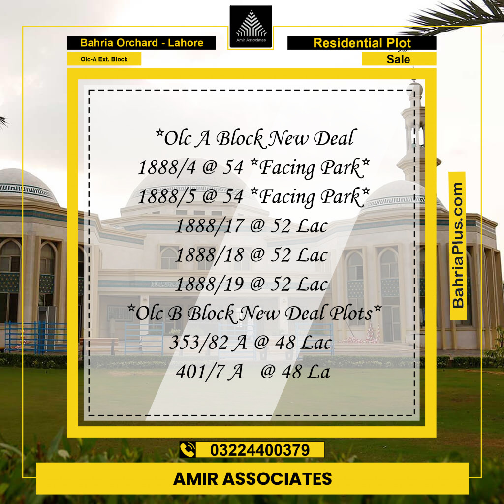 5 Marla Residential Plot for Sale in OLC-A Ext. Block -  Bahria Orchard, Lahore - (BP-219990)