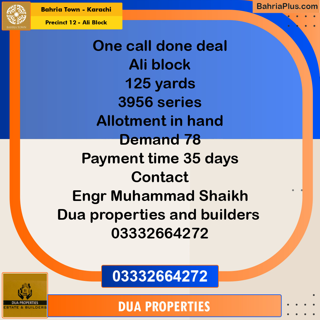 Residential Plot for Sale in Precinct 12 - Ali Block -  Bahria Town, Karachi - (BP-220033)