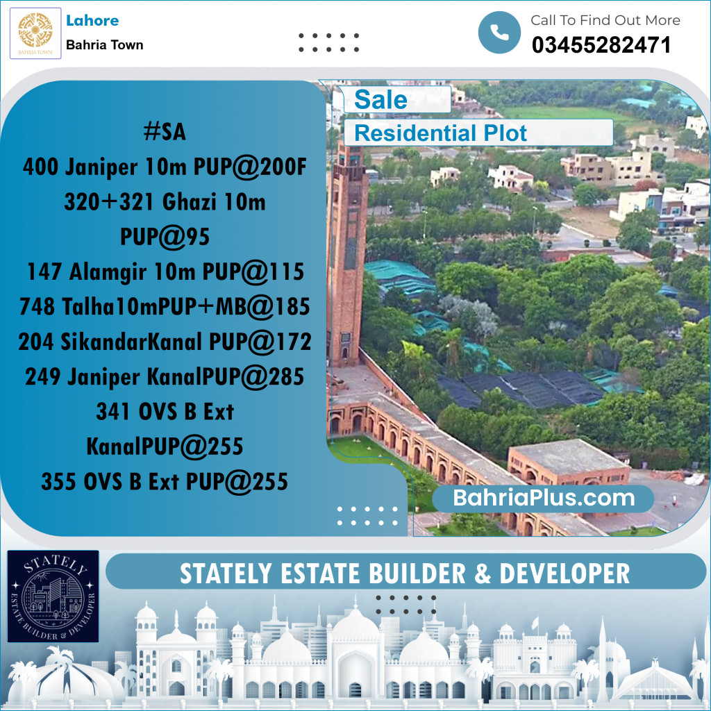 10 Marla Residential Plot for Sale in Bahria Town, Lahore - (BP-220042)