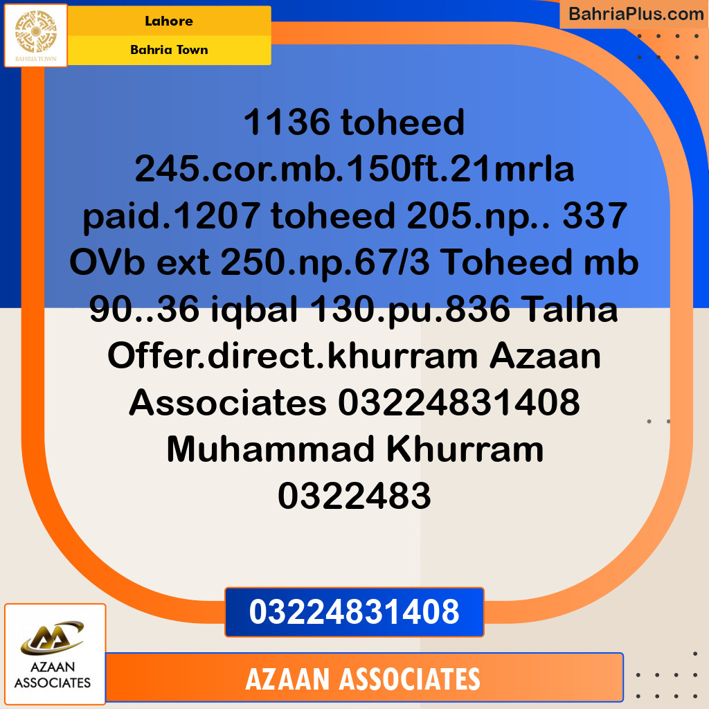 Residential Plot for Sale in Bahria Town, Lahore - (BP-220063)