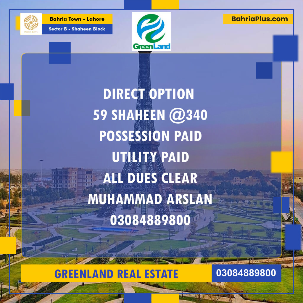 1 Kanal Residential Plot for Sale in Sector B - Shaheen Block - Bahria Town, Lahore - (BP-220069)