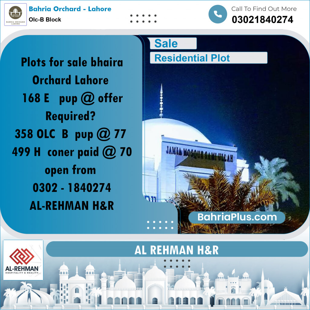 8 Marla Residential Plot for Sale in OLC-B Block - Bahria Orchard, Lahore - (BP-220096)