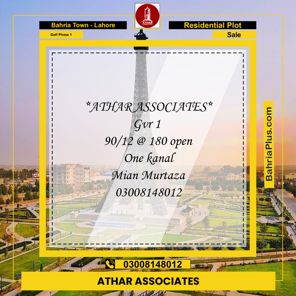 20 Marla Residential Plot for Sale in Golf Phase 1 -  Bahria Town, Lahore - (BP-220138)