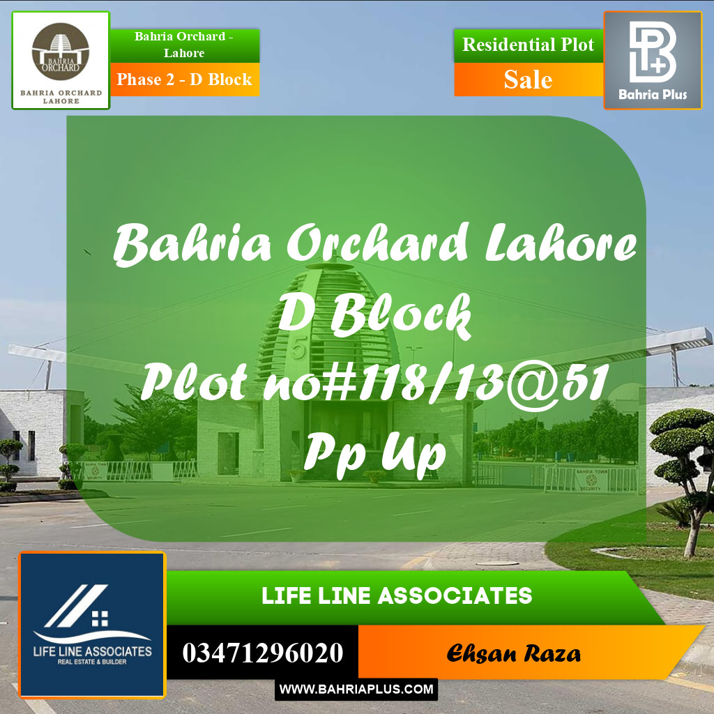5 Marla Residential Plot for Sale in Phase 2 - D Block -  Bahria Orchard, Lahore - (BP-220161)