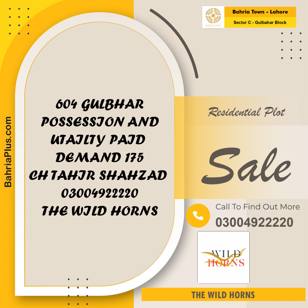 10 Marla Residential Plot for Sale in Sector C - Gulbahar Block - Bahria Town, Lahore - (BP-220183)