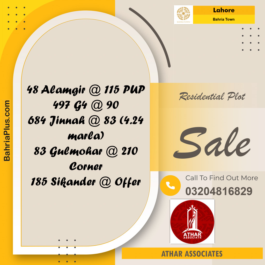 Residential Plot for Sale in Bahria Town, Lahore - (BP-220215)