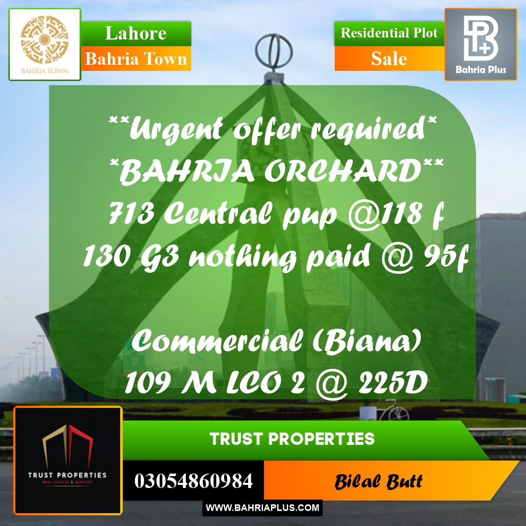 Residential Plot for Sale in Bahria Town, Lahore - (BP-220252)