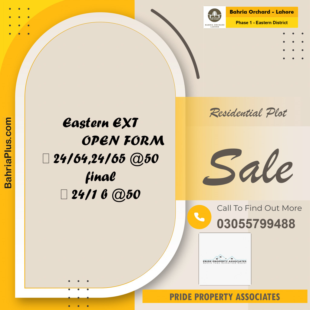 5 Marla Residential Plot for Sale in Phase 1 - Eastern District -  Bahria Orchard, Lahore - (BP-220261)