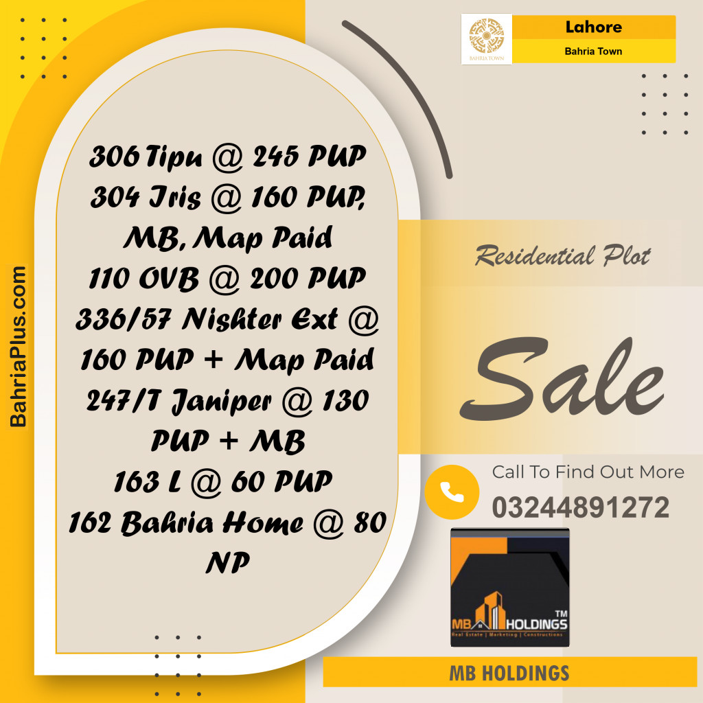 Residential Plot for Sale in Bahria Town, Lahore - (BP-220270)