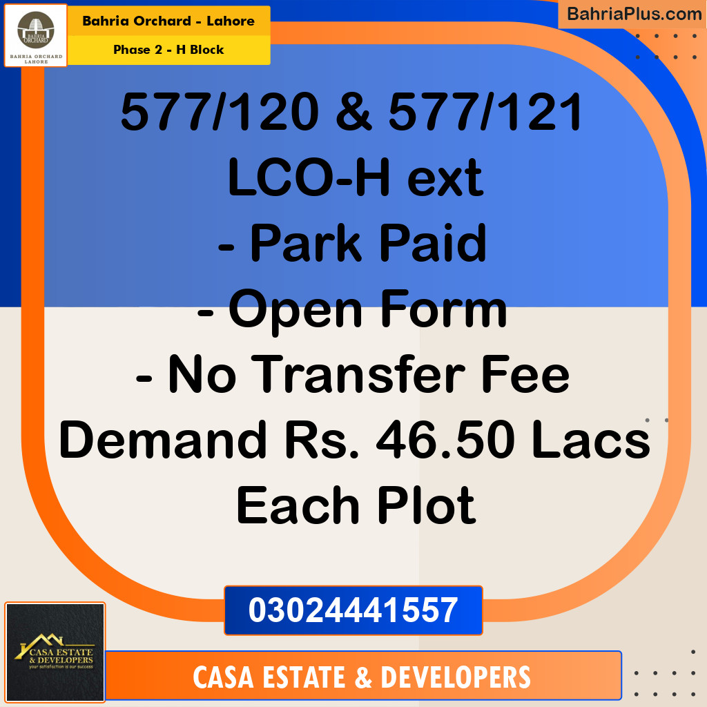 5 Marla Residential Plot for Sale in Phase 2 - H Block -  Bahria Orchard, Lahore - (BP-220271)