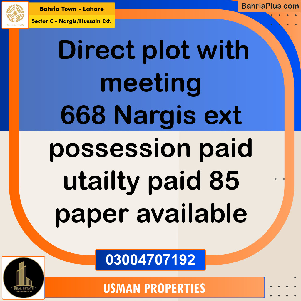 5 Marla Residential Plot for Sale in Sector C - Nargis/Hussain Ext. - Bahria Town, Lahore - (BP-220282)