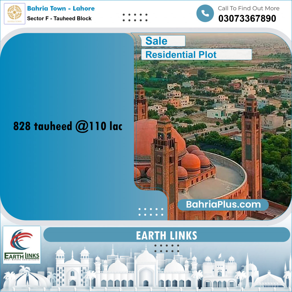 10 Marla Residential Plot for Sale in Sector F - Tauheed Block -  Bahria Town, Lahore - (BP-220287)