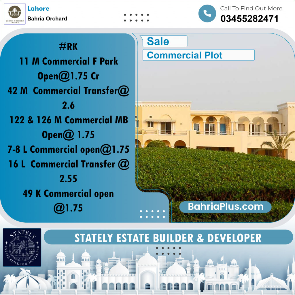 5 Marla Commercial Plot for Sale in Bahria Orchard, Lahore - (BP-220352)