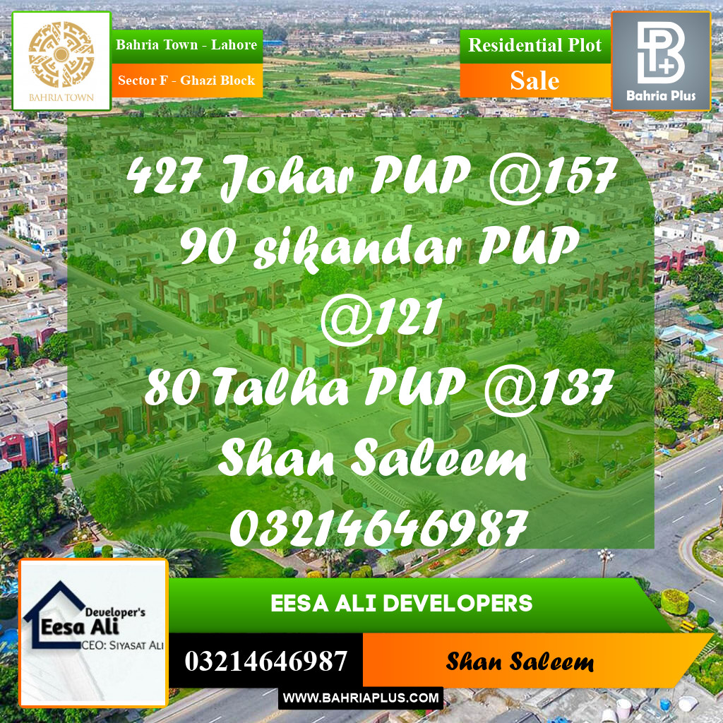Residential Plot for Sale in Sector F - Ghazi Block - Bahria Town, Lahore - (BP-220373)