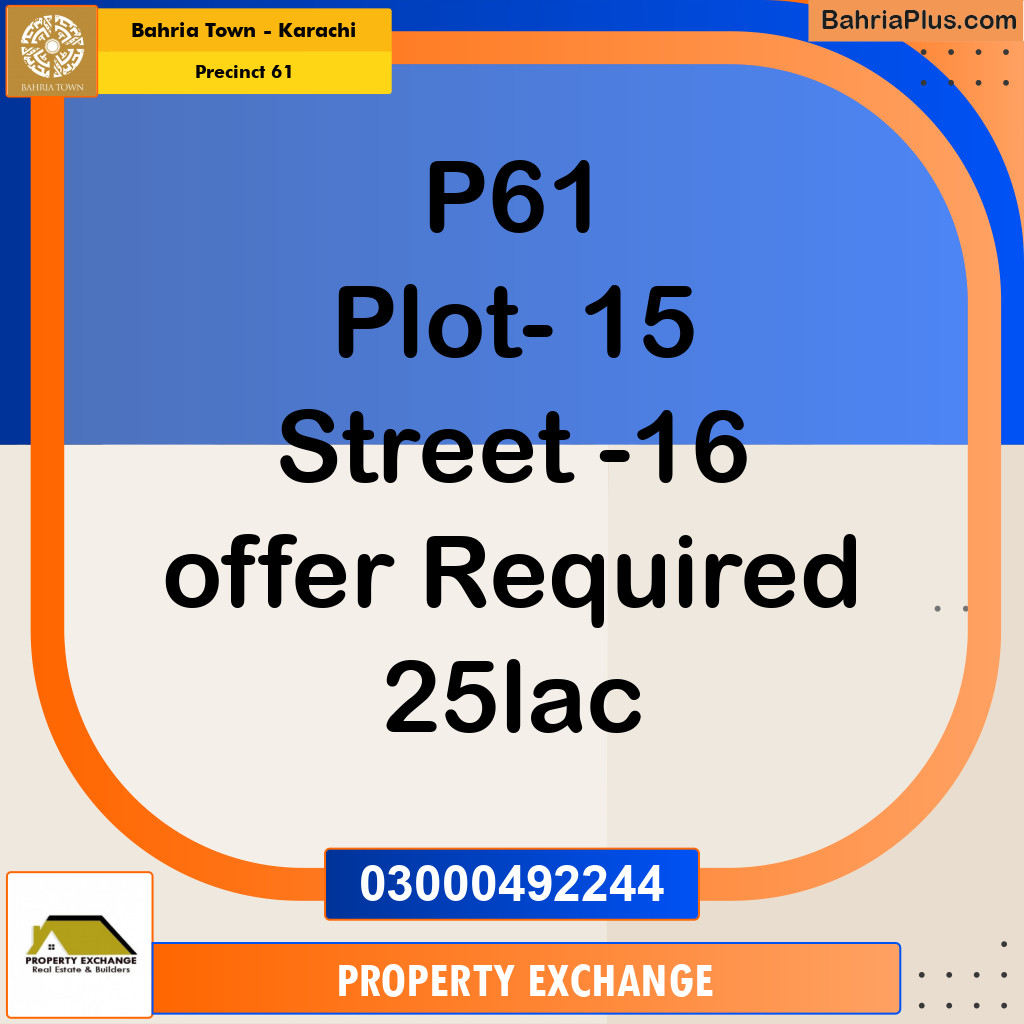 125 Sq. Yards Residential Plot for Sale in Precinct 61 -  Bahria Town, Karachi - (BP-220457)