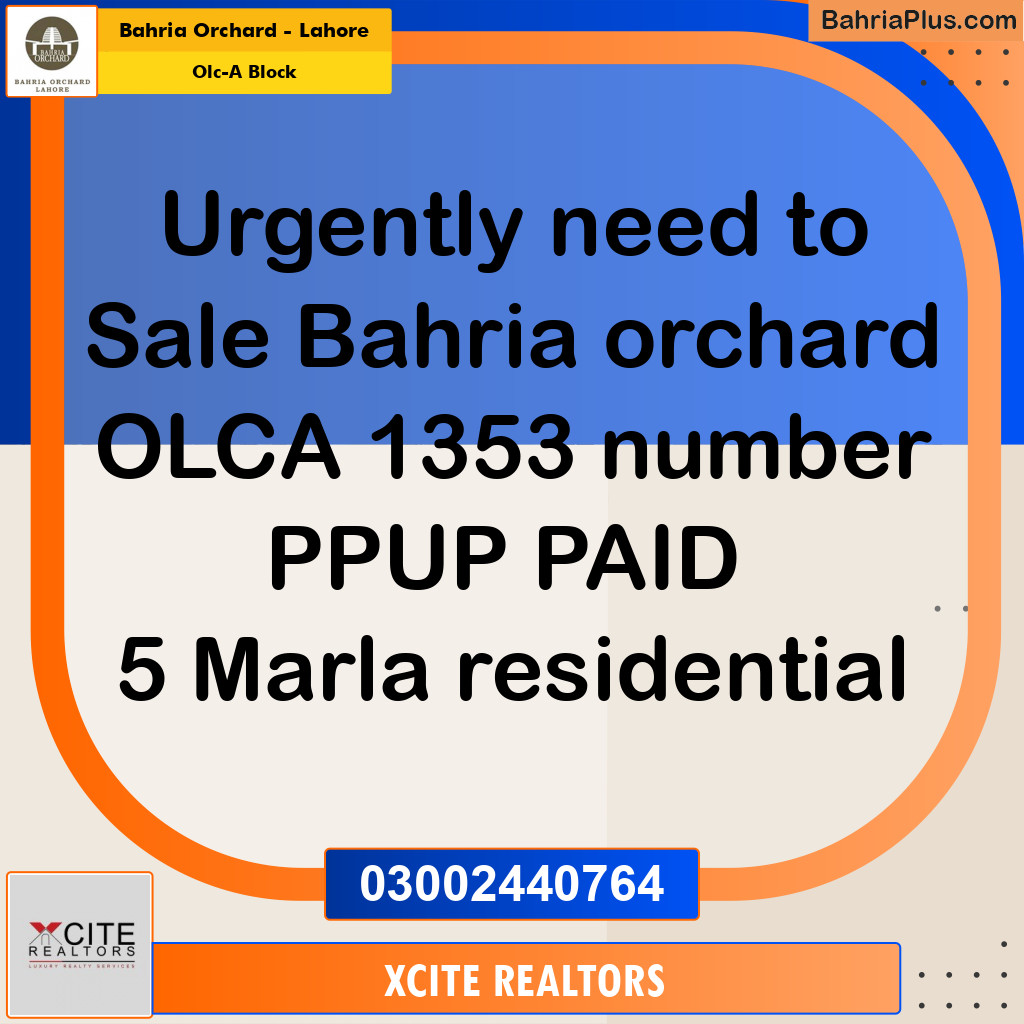 5 Marla Residential Plot for Sale in OLC-A Block -  Bahria Orchard, Lahore - (BP-220528)