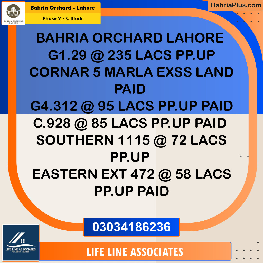 8 Marla Residential Plot for Sale in Phase 2 - C Block -  Bahria Orchard, Lahore - (BP-220529)