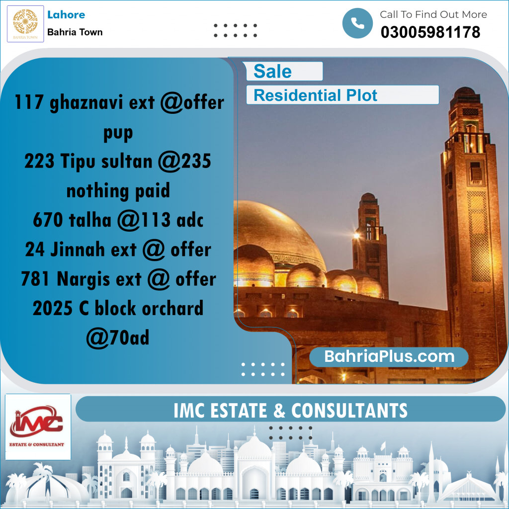 Residential Plot for Sale in Bahria Town, Lahore - (BP-220530)