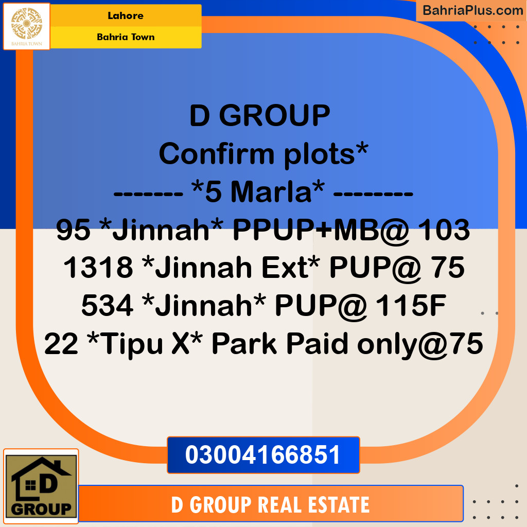 Residential Plot for Sale in Bahria Town, Lahore - (BP-220548)