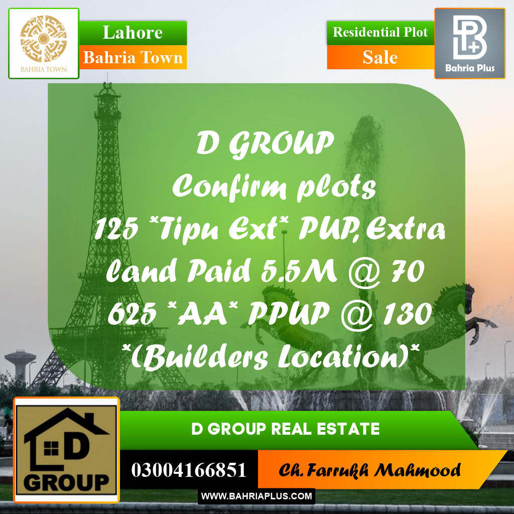 Residential Plot for Sale in Bahria Town, Lahore - (BP-220555)