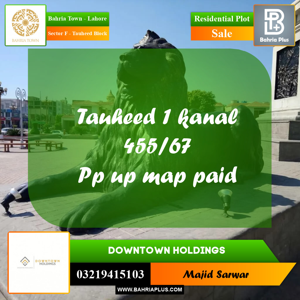 1 Kanal Residential Plot for Sale in Sector F - Tauheed Block -  Bahria Town, Lahore - (BP-220563)