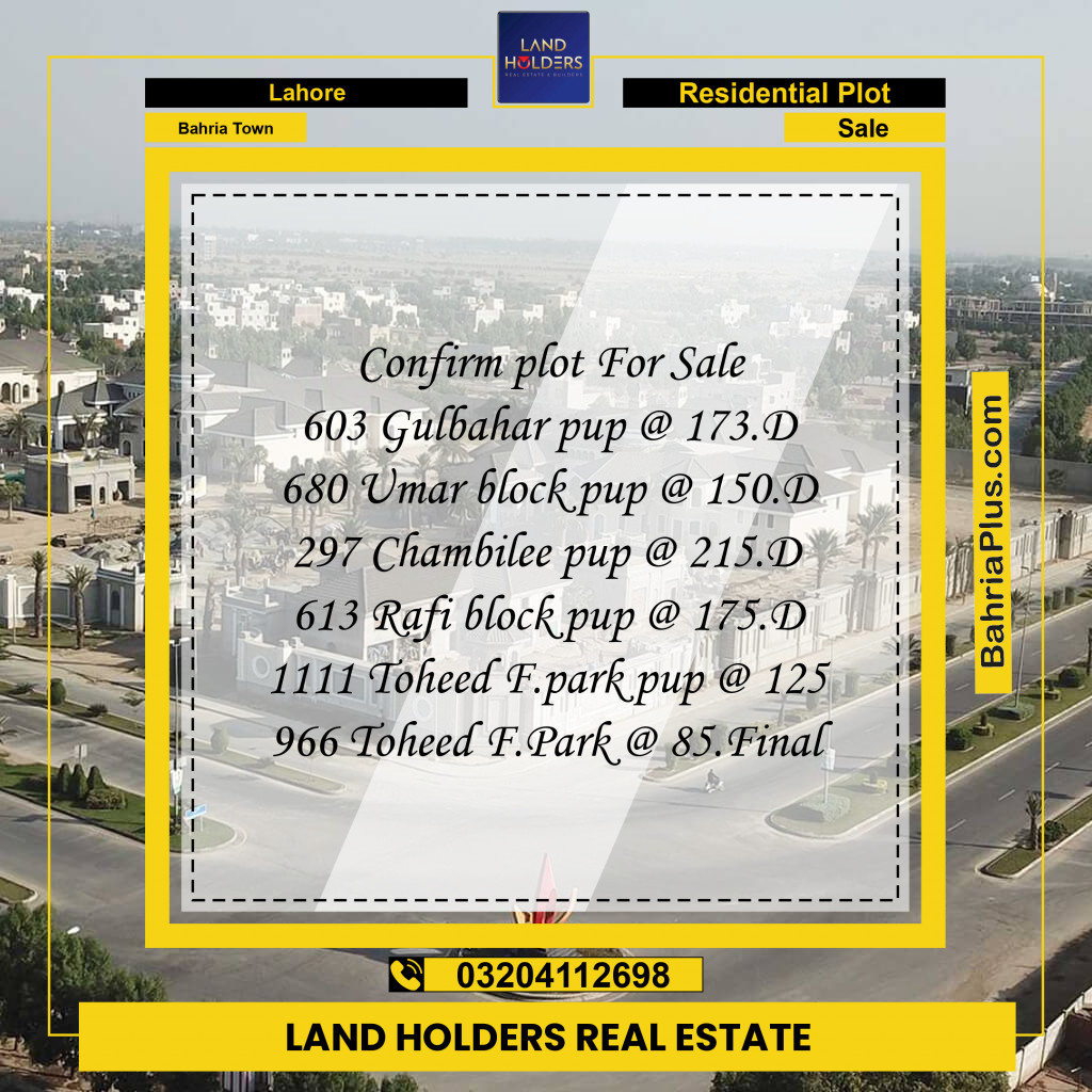 Residential Plot for Sale in Bahria Town, Lahore - (BP-220578)