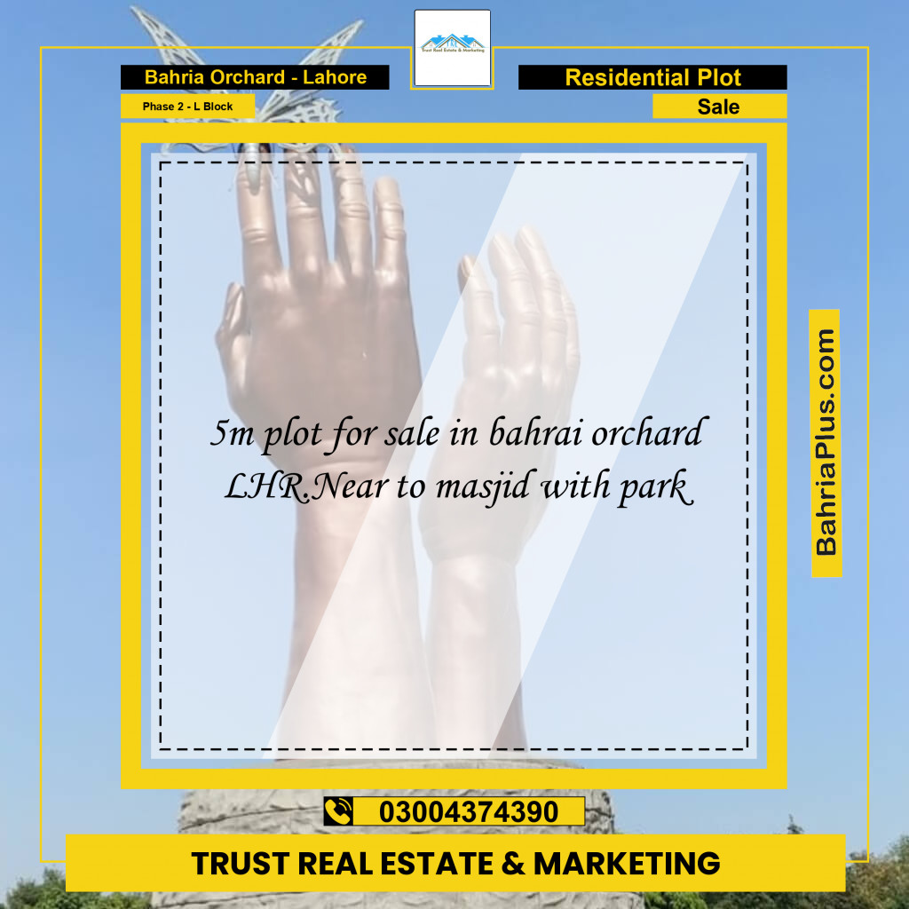 5 Marla Residential Plot for Sale in Phase 2 - L Block - Bahria Orchard, Lahore - (BP-220583)