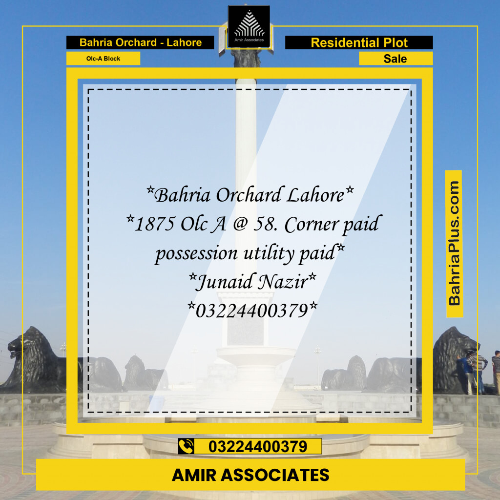 5 Marla Residential Plot for Sale in OLC-A Block -  Bahria Orchard, Lahore - (BP-220600)