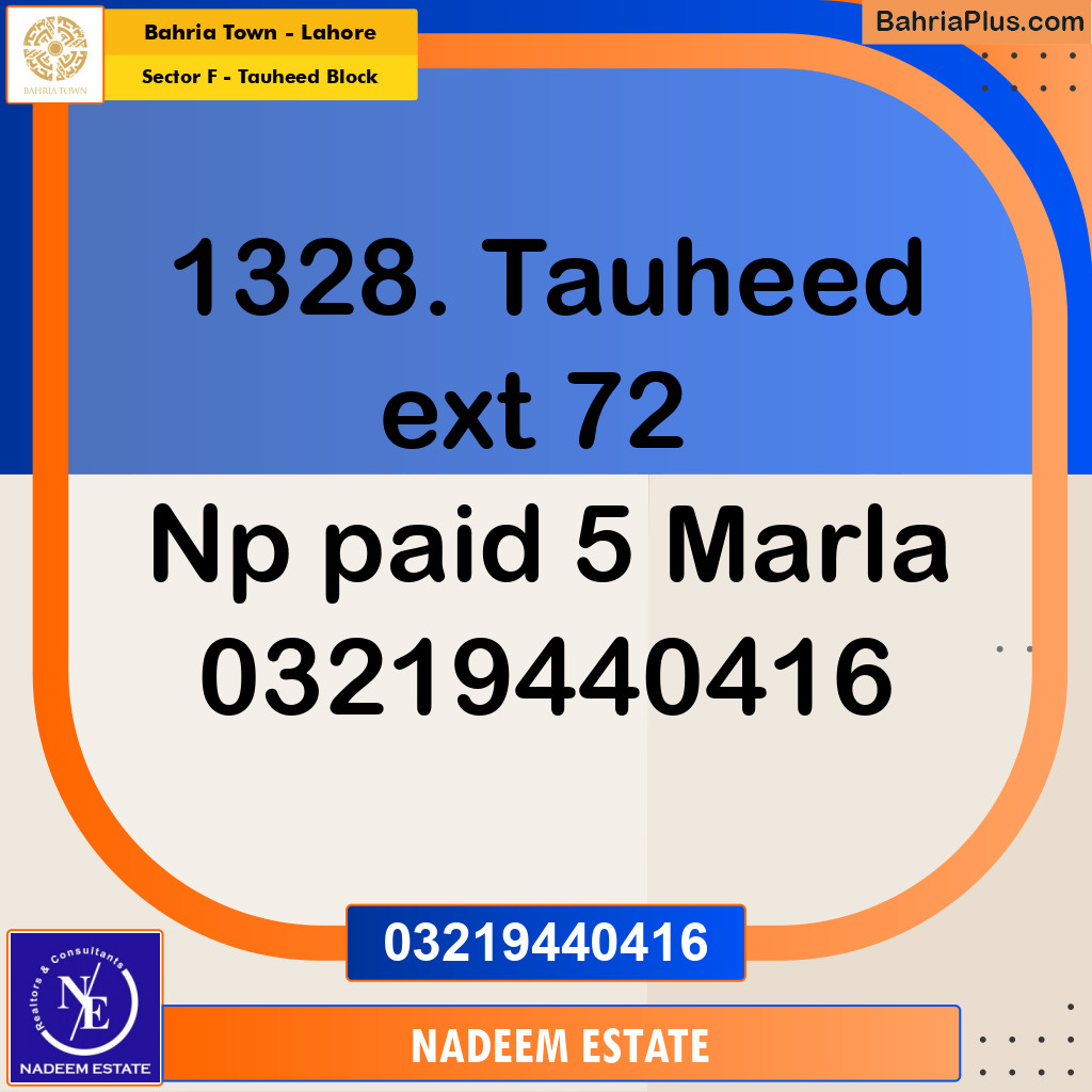 Residential Plot for Sale in Sector F - Tauheed Block -  Bahria Town, Lahore - (BP-220613)