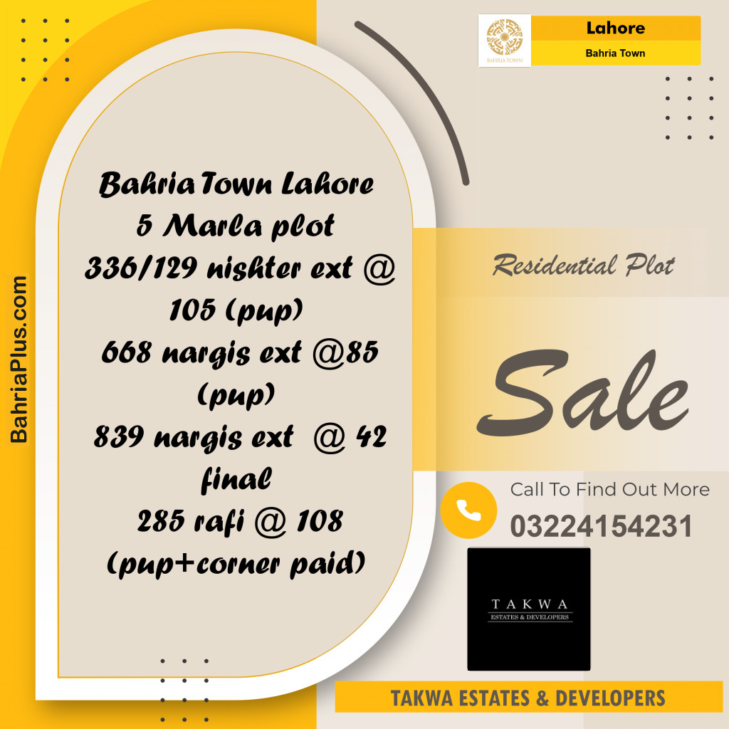 Residential Plot for Sale in Bahria Town, Lahore - (BP-220662)