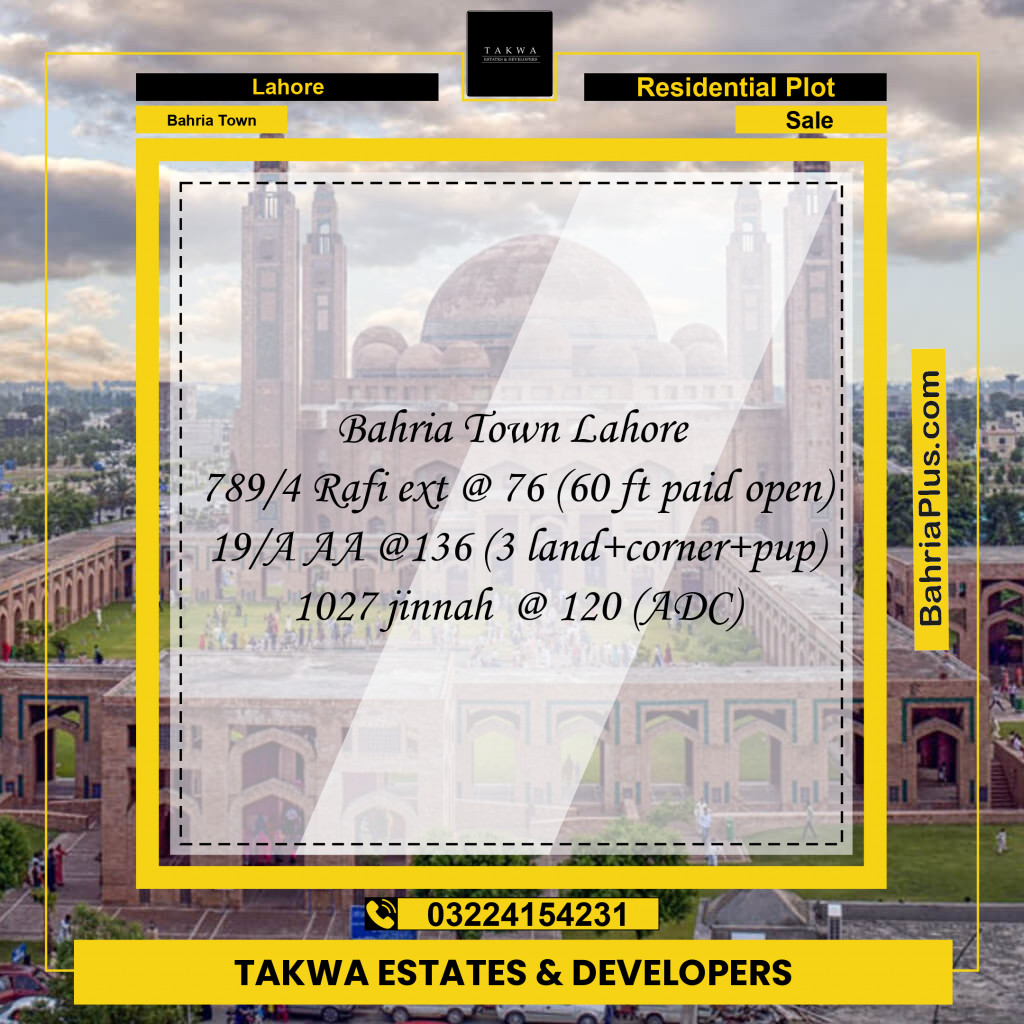 Residential Plot for Sale in Bahria Town, Lahore - (BP-220671)