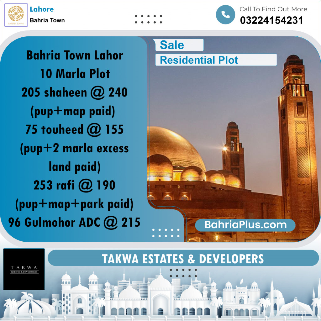 Residential Plot for Sale in Bahria Town, Lahore - (BP-220673)