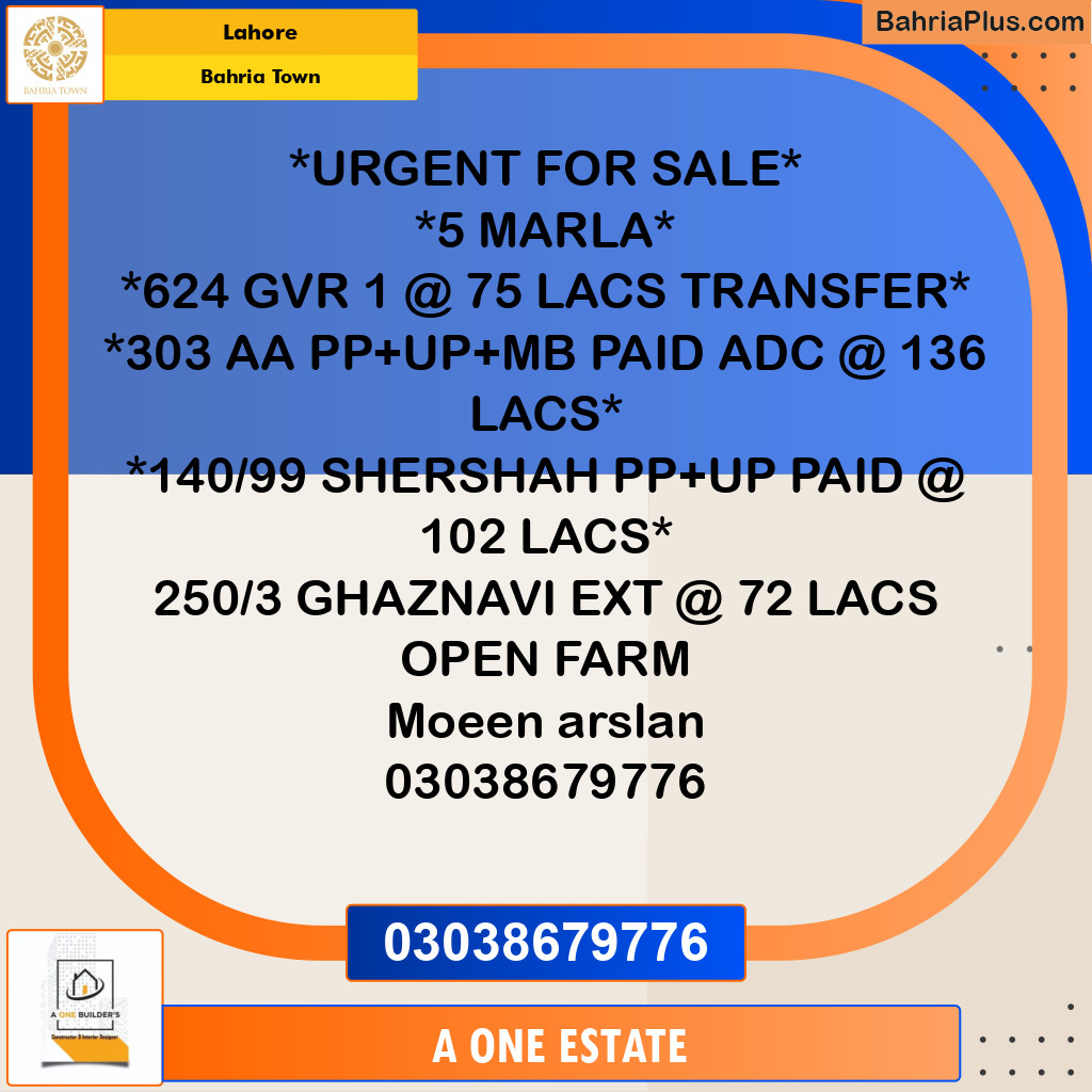 Residential Plot for Sale in Bahria Town, Lahore - (BP-220706)