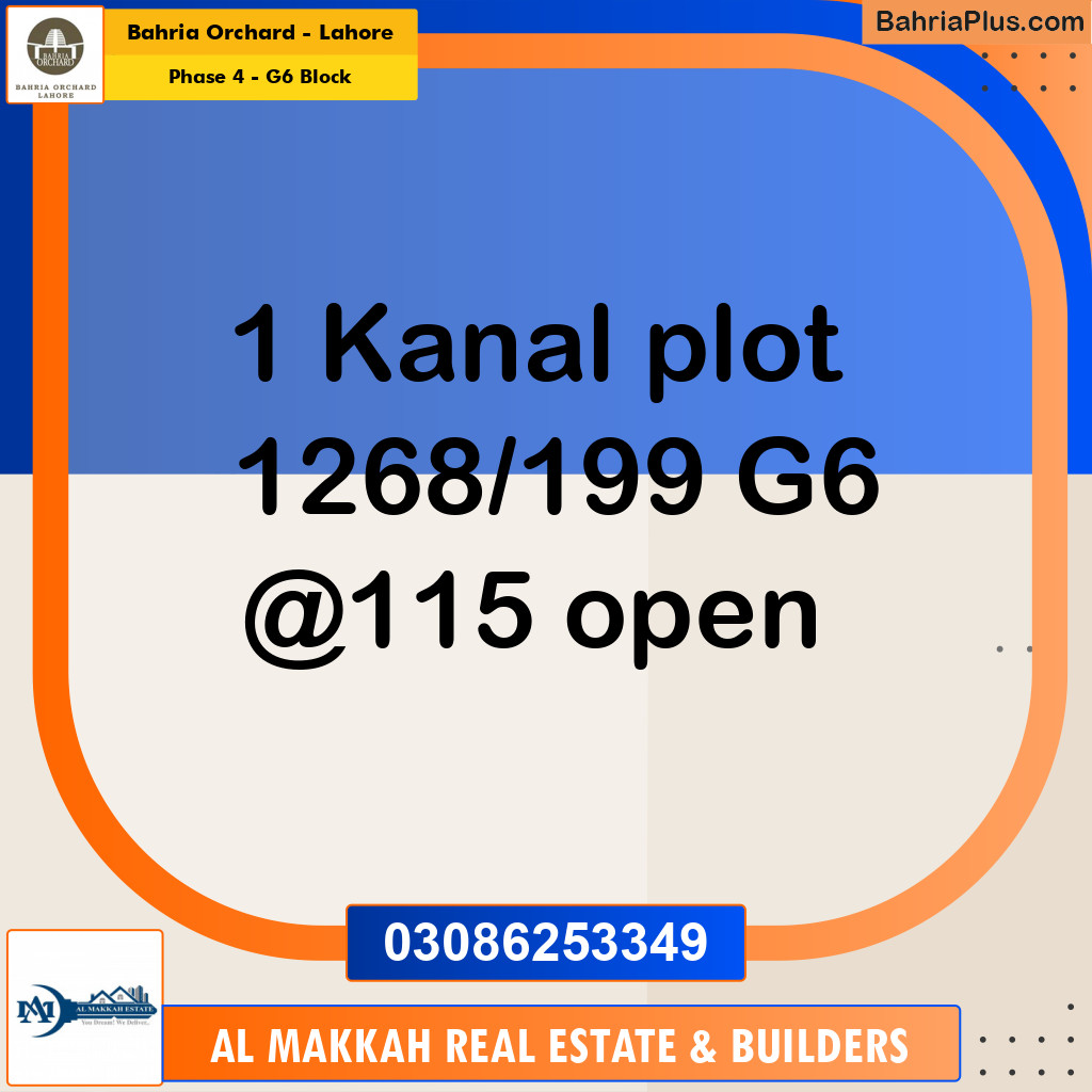 1 Kanal Residential Plot for Sale in Phase 4 - G6 Block -  Bahria Orchard, Lahore - (BP-220729)