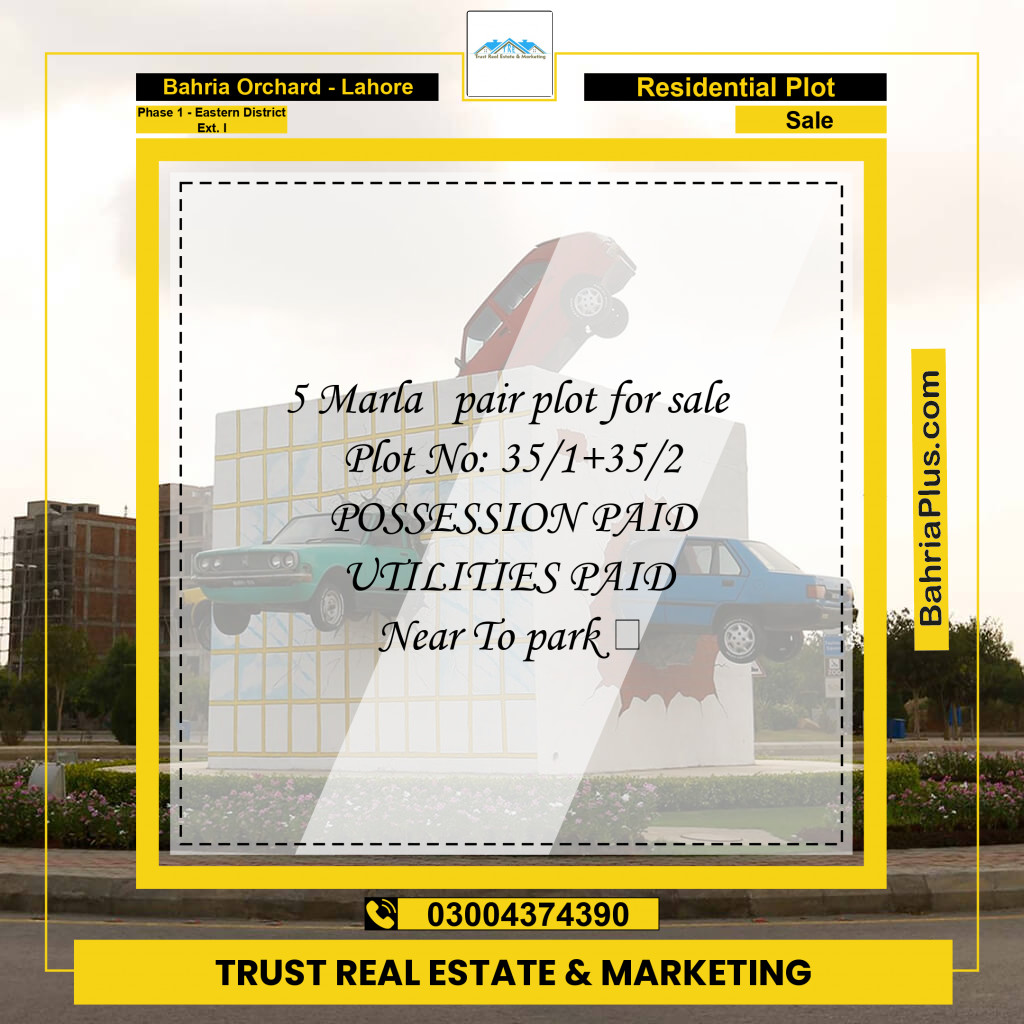 5 Marla Residential Plot for Sale in Phase 1 - Eastern District Ext. I - Bahria Orchard, Lahore - (BP-220736)