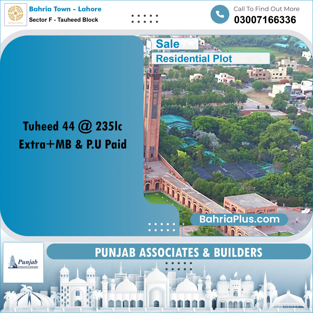 Residential Plot for Sale in Sector F - Tauheed Block -  Bahria Town, Lahore - (BP-220770)