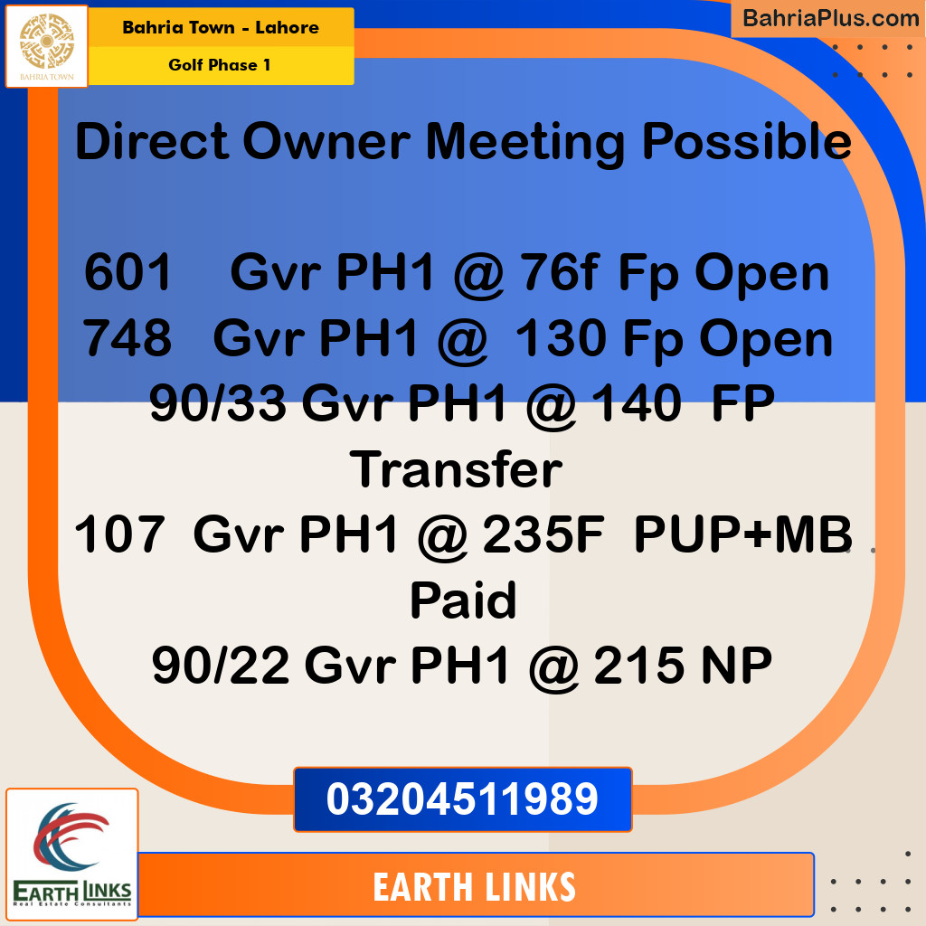 10 Marla Residential Plot for Sale in Golf Phase 1 -  Bahria Town, Lahore - (BP-220820)