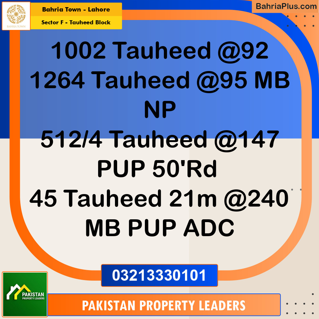 10 Marla Residential Plot for Sale in Sector F - Tauheed Block -  Bahria Town, Lahore - (BP-220868)