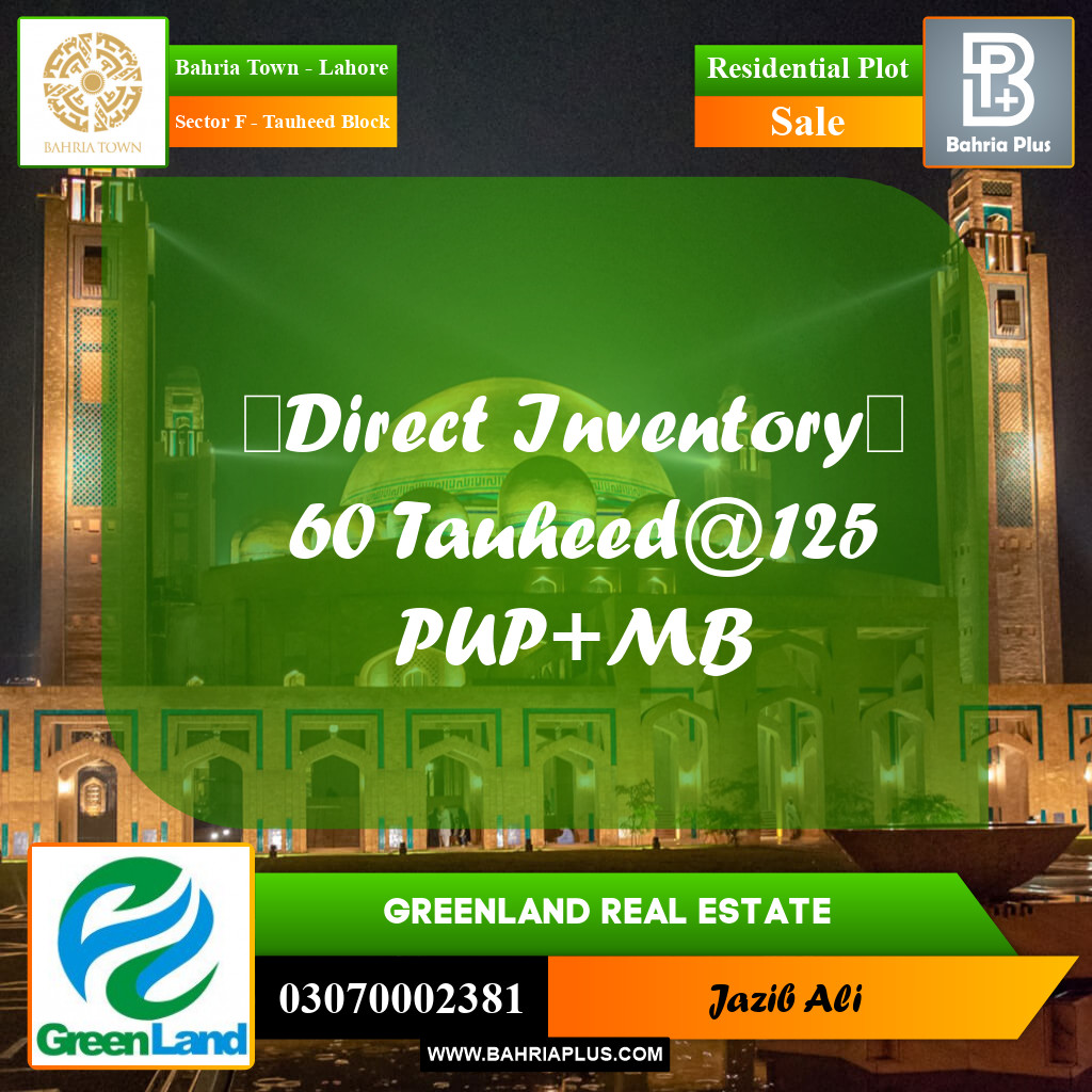 10 Marla Residential Plot for Sale in Sector F - Tauheed Block -  Bahria Town, Lahore - (BP-220936)