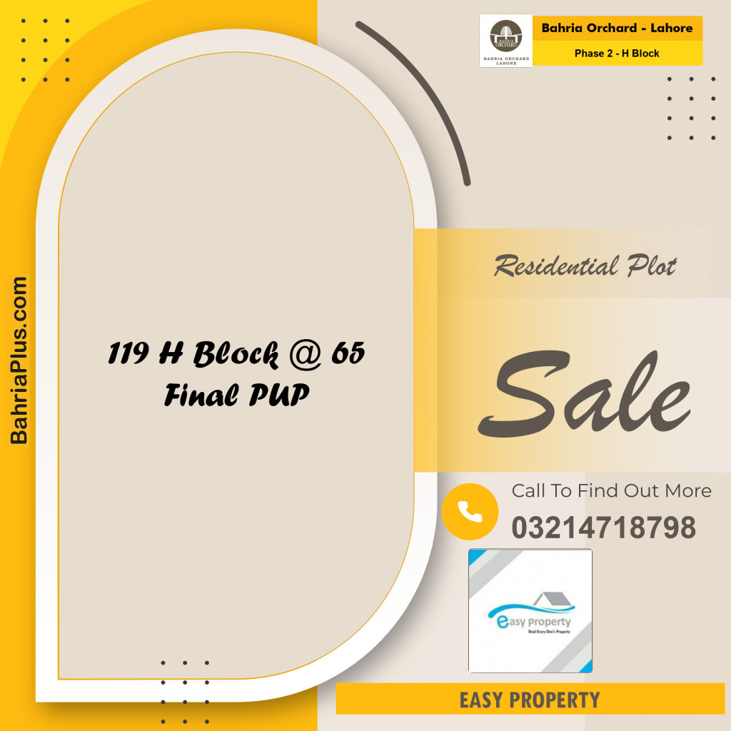 8 Marla Residential Plot for Sale in Phase 2 - H Block -  Bahria Orchard, Lahore - (BP-220950)