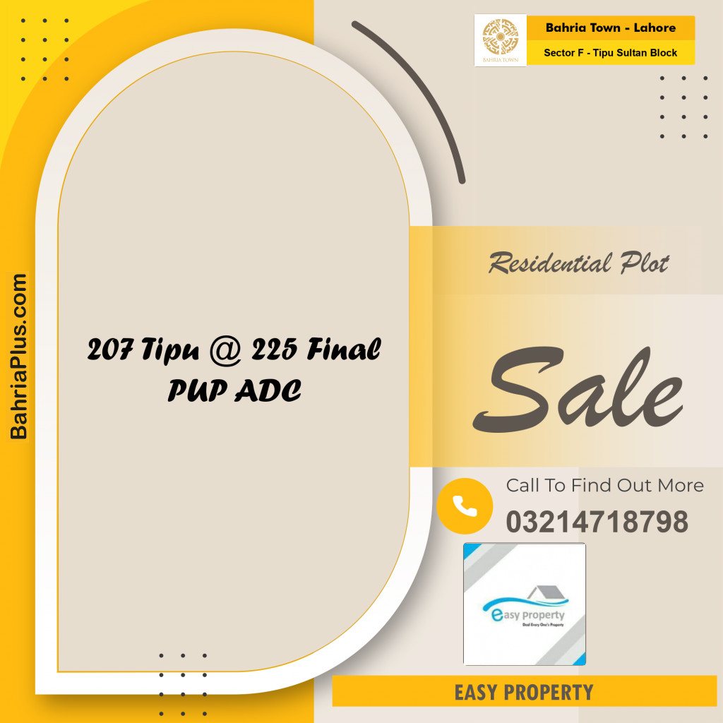 20 Marla Residential Plot for Sale in Sector F - Tipu Sultan Block -  Bahria Town, Lahore - (BP-220952)