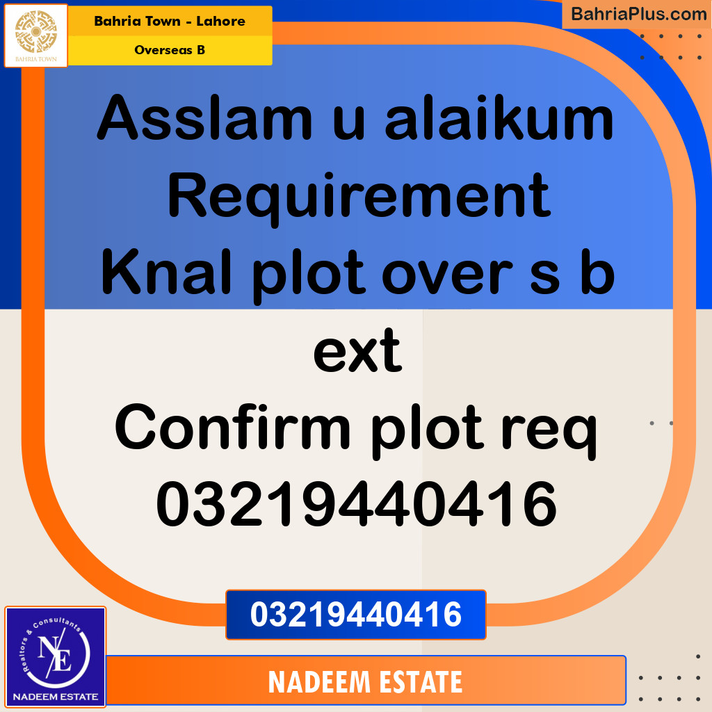 Residential Plot for Sale in Overseas B - Bahria Town, Lahore - (BP-220966)